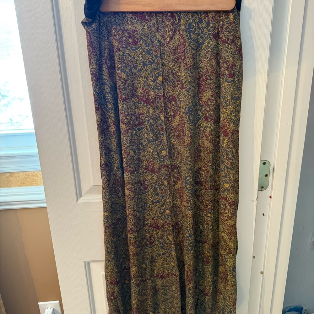 Free People green and purple Paisley Women's Skirt with slit